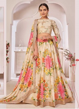 Cream Color Floral Print Georgette Lehenga
