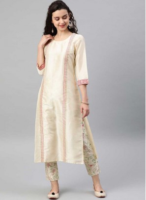 Cream Color Georgette And Crepe Kurti With Bottom