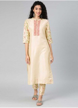 Cream Color Georgette And Crepe Kurti With Bottom