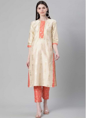 Cream Color Georgette And Crepe Kurti With Bottom