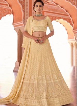 Cream color Georgette Embroidered Lehenga