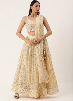 Cream Color Georgette Embroidered Work Lehenga