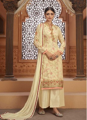 Cream Color Georgette Salwar Suit For Ladies