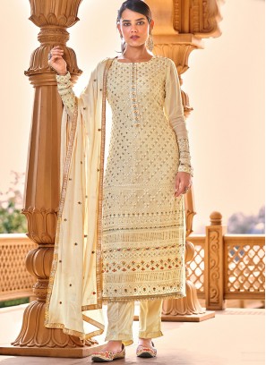 Cream Color Georgette Sequins Work Salwar Suit
