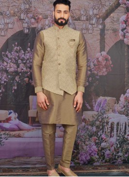 Cream Color Kurta Jacket For Mens