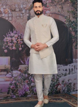 Cream Color Mens Kurta With Jacket