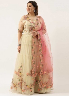 Cream Color Net Embroidery Lehenga