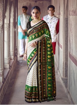 Cream Color Patola Silk Wedding Sarees For Bride