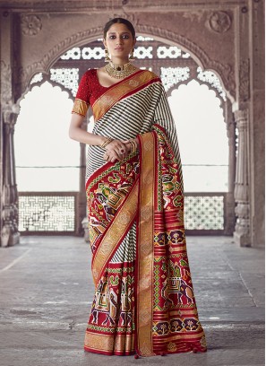 Cream Color Patola Silk Wedding Wear Saree