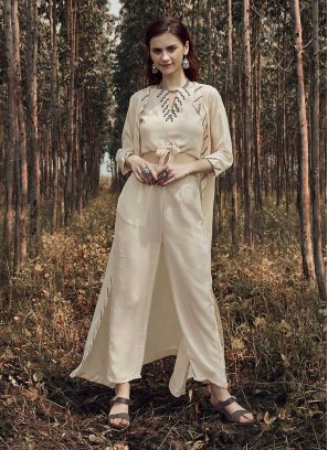 Cream Color Poly Viscose Kurti With Jacket