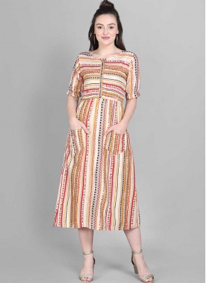 Cream Color Rayon Designer Kurti