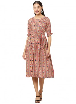 Cream Color Rayon Printed Casual Wear Kurti