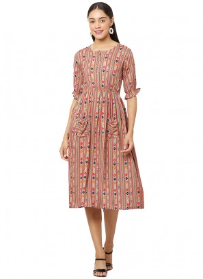 Cream Color Rayon Printed Casual Wear Kurti