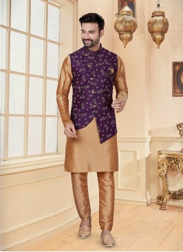 Cream Color Silk Kurta With Jacket