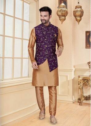 Cream Color Silk Kurta With Jacket