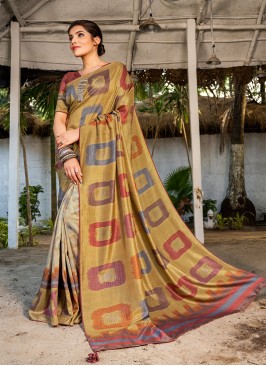 Cream Color Silk Party Wear Saree