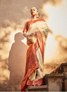 Cream Color Silk Patola Saree