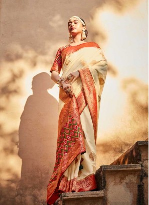 Cream Color Silk Patola Saree