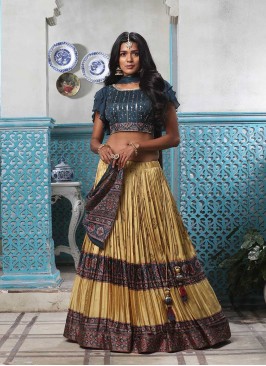 Cream Color Silk Print Lehenga