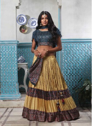 Cream Color Silk Print Lehenga