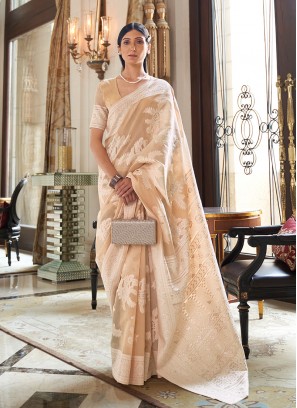 Cream Color Silk Saree For Ladies