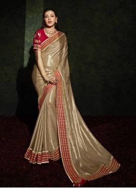 Cream Color Silk Wedding Wear Saree