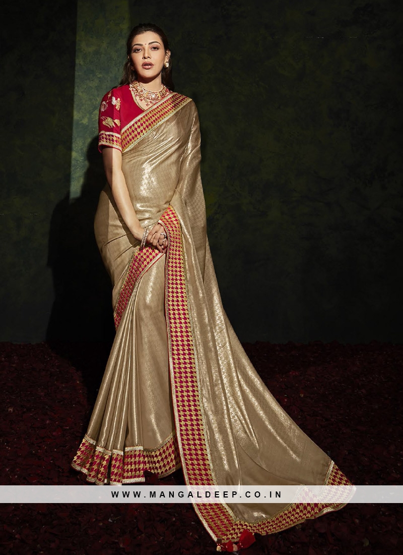 Cream Color Silk Wedding Wear Saree