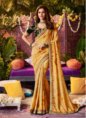 Cream Color Vichitra Tie Swarkosi Work Saree