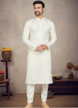 Cream Cotton Kurta and Trouser Ensemble.