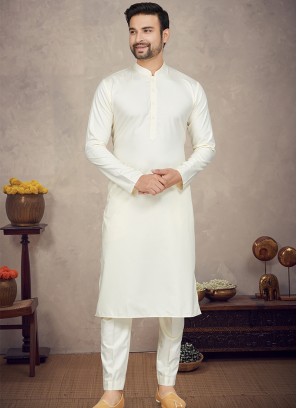 Cream Cotton Kurta and Trouser Ensemble.