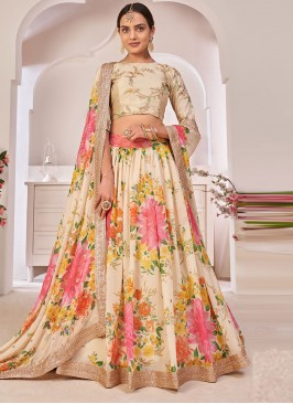 Cream Digital Print Lehenga Choli