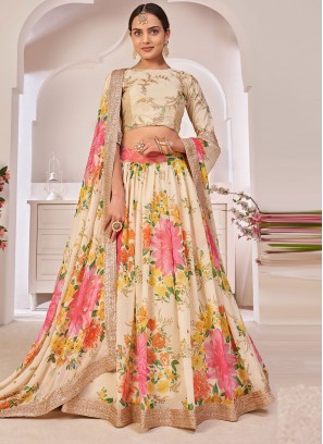 Cream Digital Print Lehenga Choli