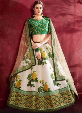 Cream Embroidered Banglori Silk Lehenga Choli