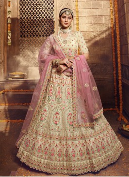 Cream Embroidered Organza Bollywood Lehenga Choli