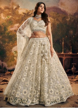 Cream Embroidered Reception Readymade Lehenga Choli