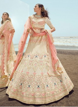 Cream Embroidered Wedding Lehenga Choli