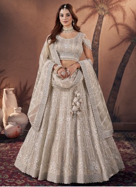 Cream Georgette A Line Lehenga Choli