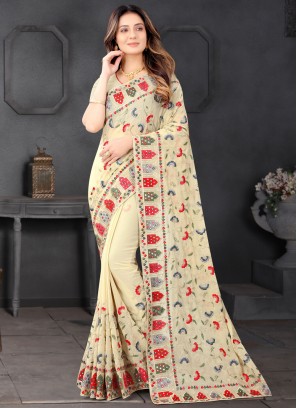 Cream Georgette Classic Saree