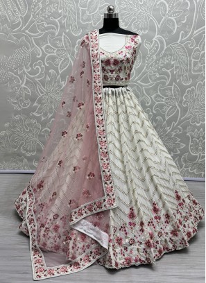 Cream Georgette Party Designer Lehenga Choli