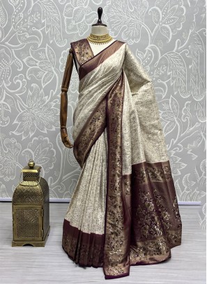 Cream Kanjivaram Silk Saree