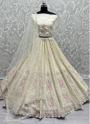 Cream Net Lehenga Choli