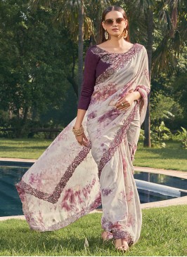 Cream Party Organza Saree