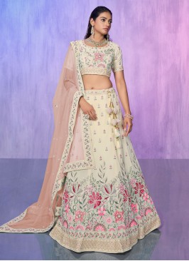 Cream Resham Sangeet Lehenga Choli