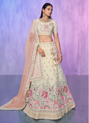 Cream Resham Sangeet Lehenga Choli