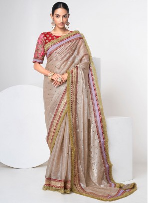 Cream Sangeet Organza Trendy Saree