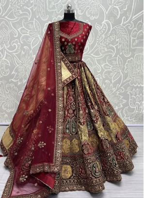 Cream Silk Lehenga Choli