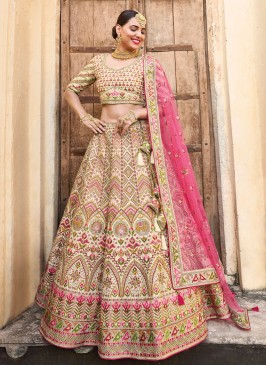 Cream Silk Wedding Designer Lehenga Choli