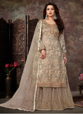 Cream Stone Work Designer Salwar Kameez