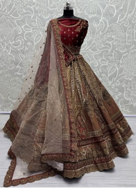 Cream Velvet Embroidered Lehenga Choli