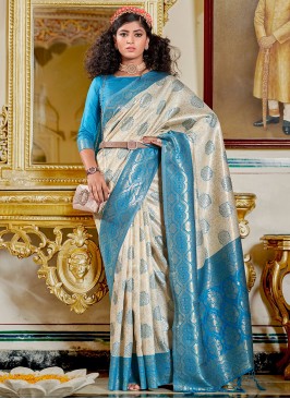 Cream Weaving Banarasi Silk Classic Saree